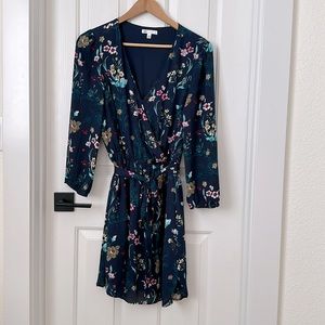 Beautiful, never worn, deep blue, flowered, silky dress!